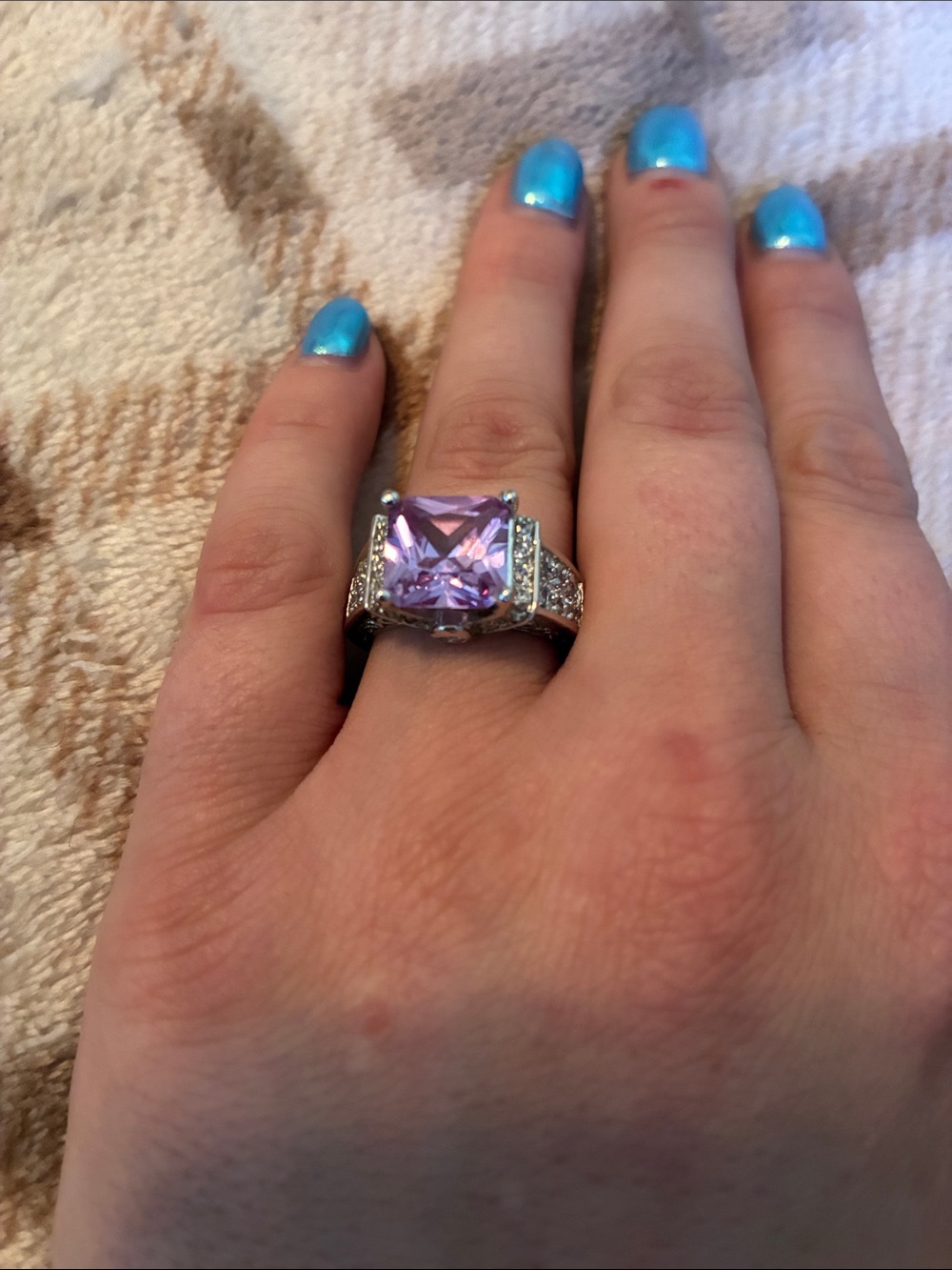 Silver Ring with Square Light Purple Gemstone